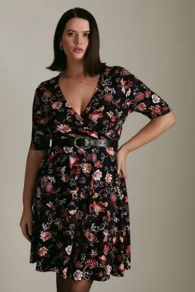 Plus Size Paisley Print Belted Wrap Jersey Dress | Karen Millen