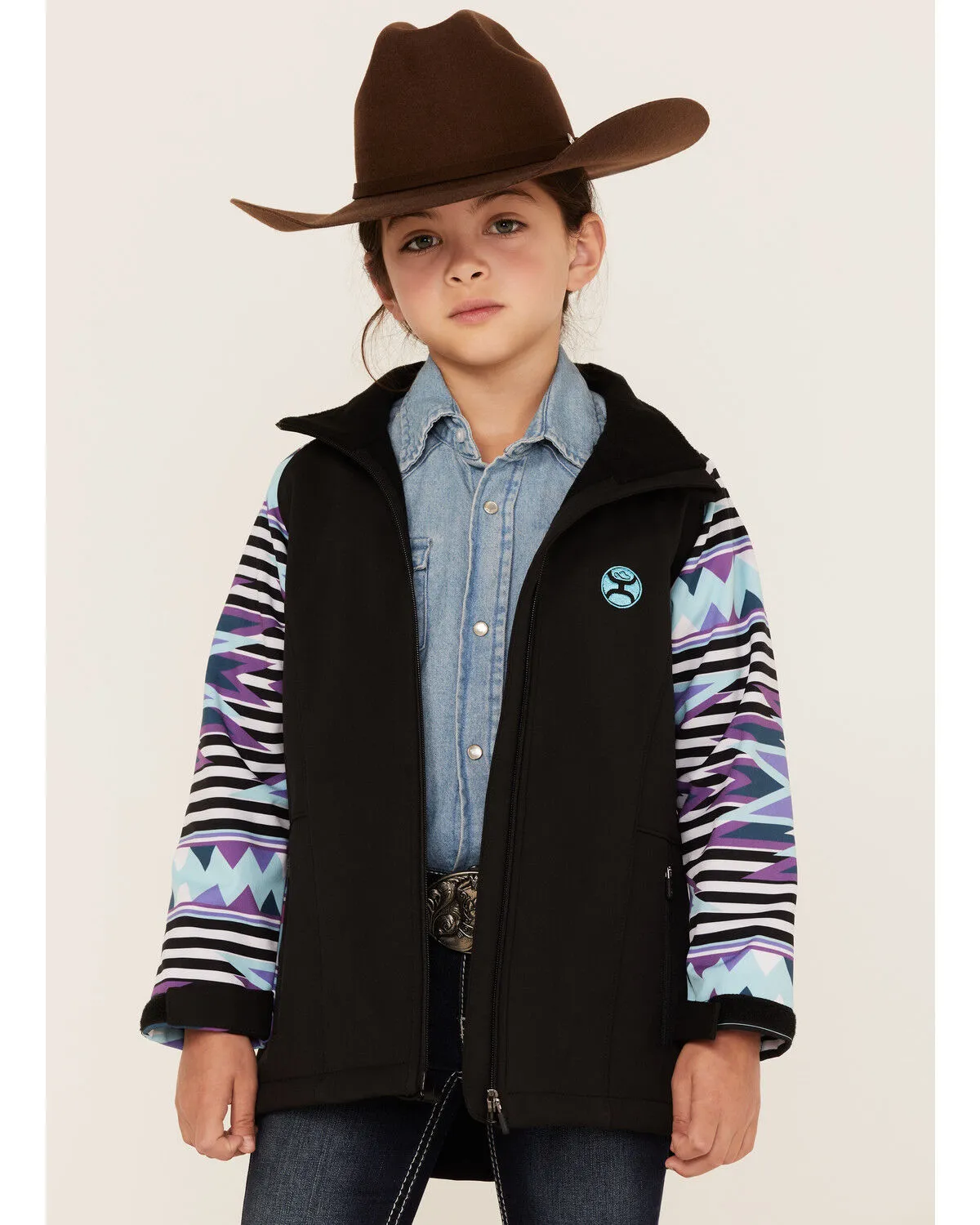 Product Name:  Hooey Girls' Southwestern Print Sleeve Zip-Front Softshell Jacket