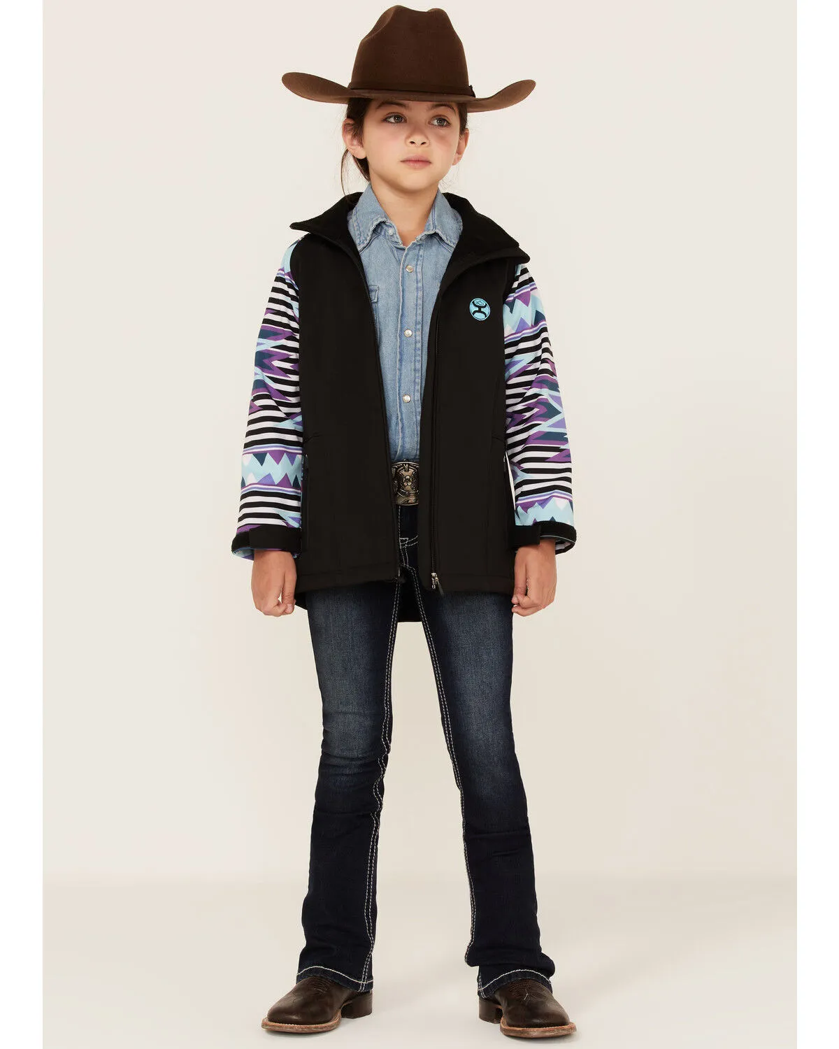 Product Name:  Hooey Girls' Southwestern Print Sleeve Zip-Front Softshell Jacket