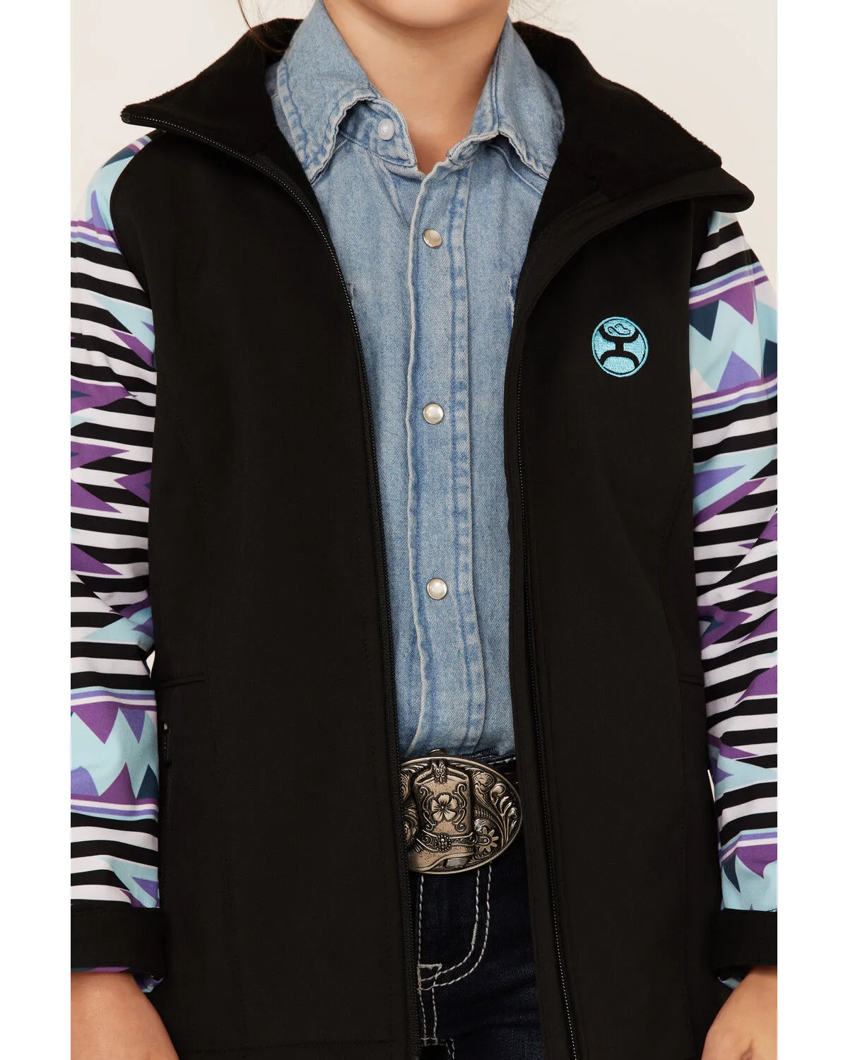 Product Name:  Hooey Girls' Southwestern Print Sleeve Zip-Front Softshell Jacket