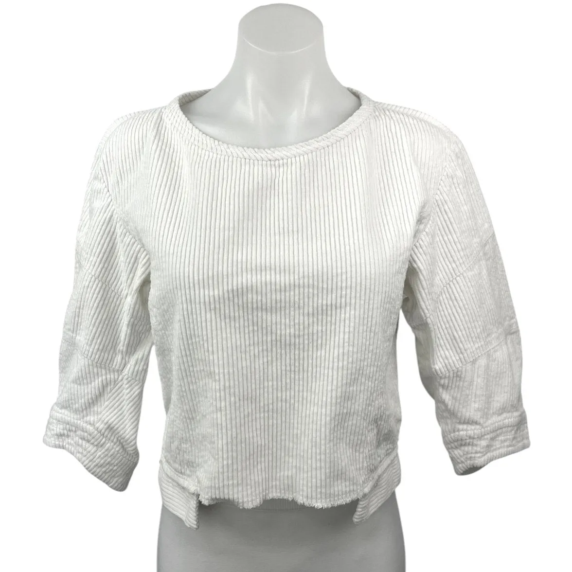 Rachel Comey White Ribbed Crew Neck 3/4 Puff Sleeve Pullover Blouse Top Size 2