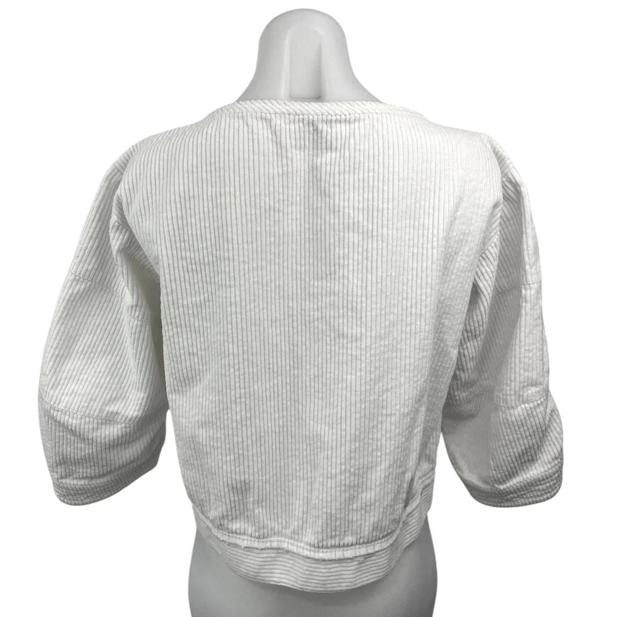 Rachel Comey White Ribbed Crew Neck 3/4 Puff Sleeve Pullover Blouse Top Size 2