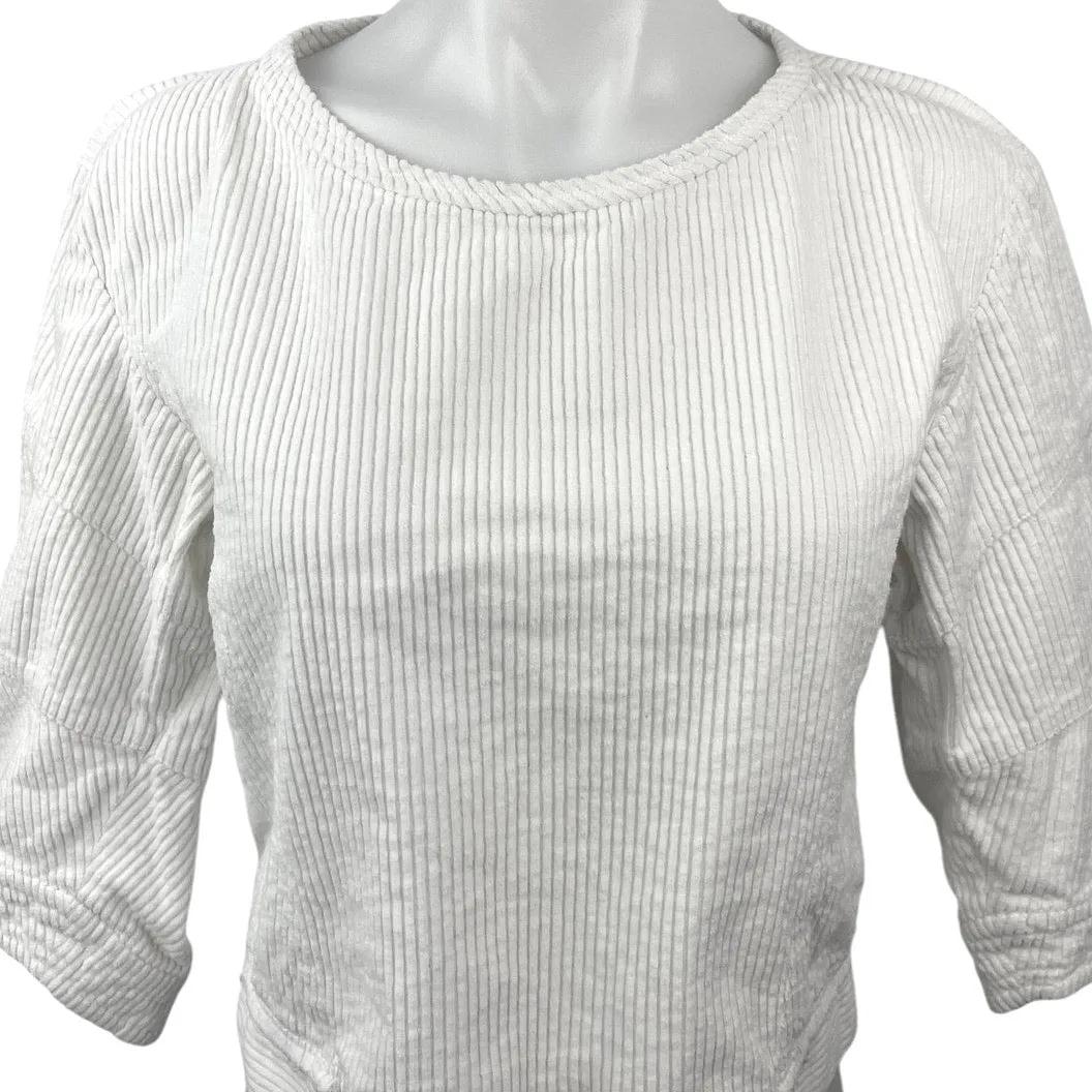 Rachel Comey White Ribbed Crew Neck 3/4 Puff Sleeve Pullover Blouse Top Size 2