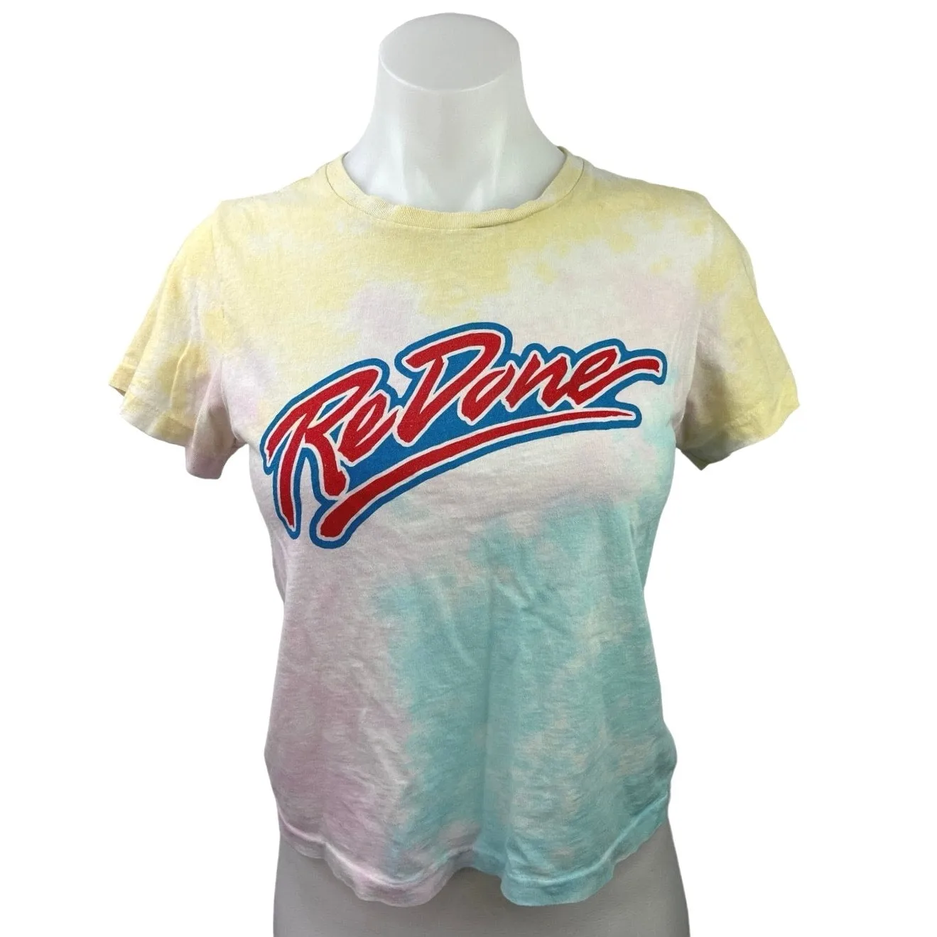 Re/Done Multicolor Tie Dye Logo Crew Neck Short Sleeve Pullover T-Shirt Top XS