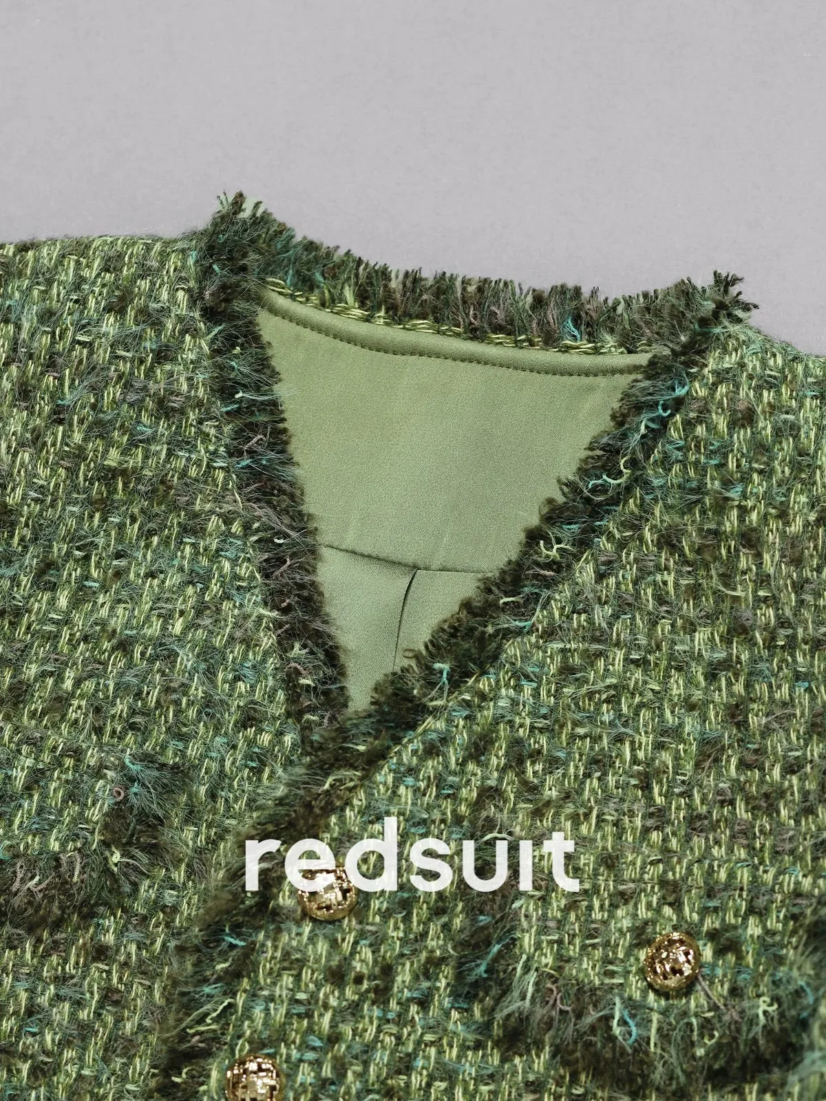 redsuit high-end French popular tweed woven green small fragrance jacket tassel single-breasted top