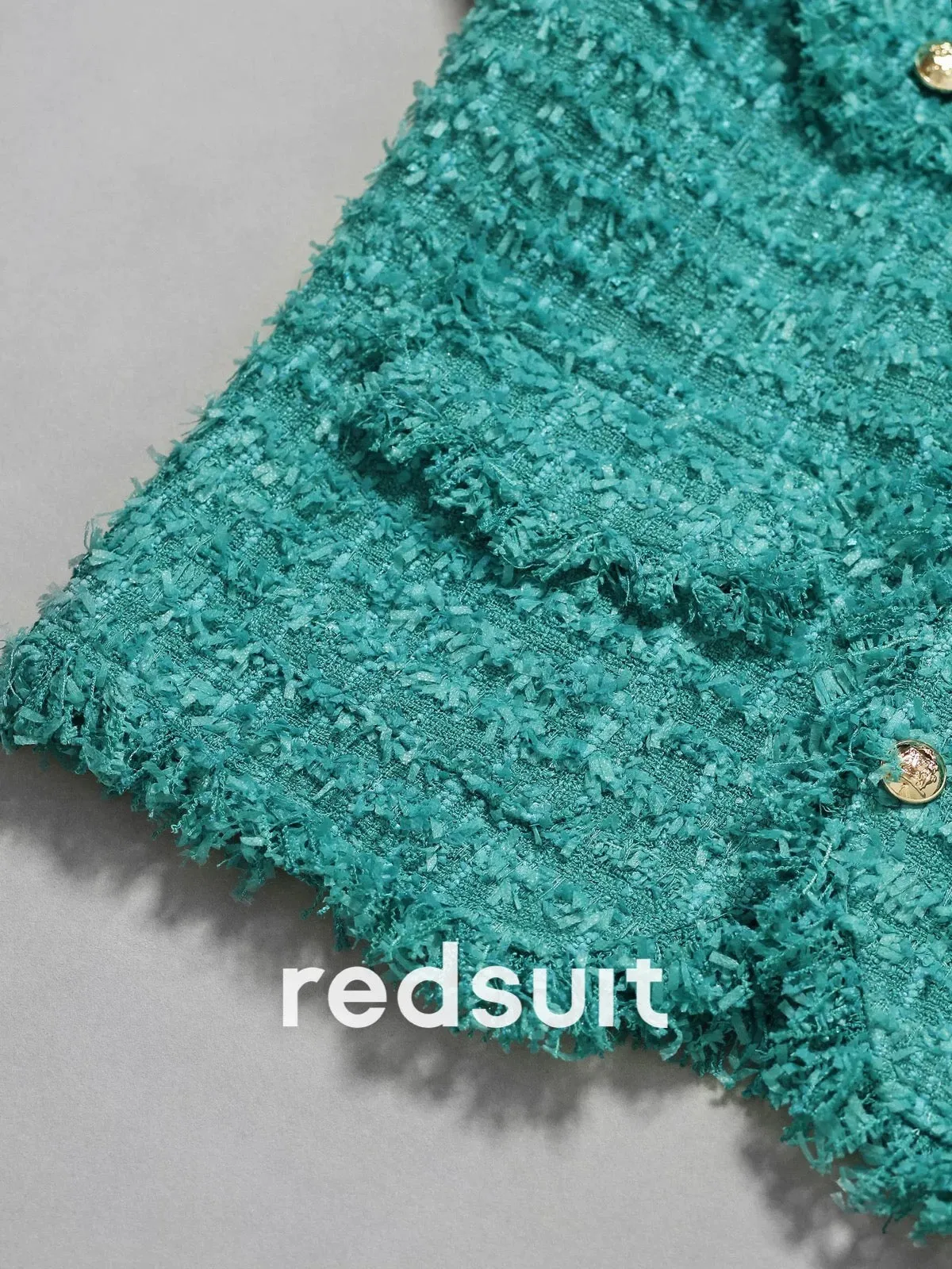 redsuit light luxury celebrity V-neck tassel woven green small fragrance jacket with elegant design and sense of style