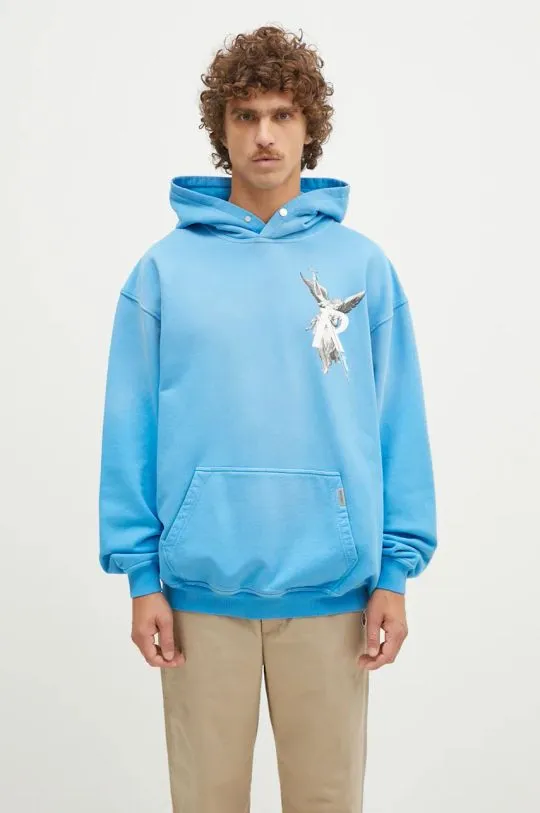 Represent cotton sweatshirt Archangel Hoodie men's blue color hooded with a print MLM4238.196