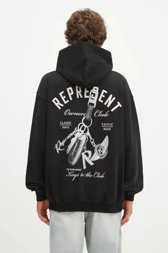 Represent cotton sweatshirt Keys To The Club Hoodie men's black color hooded with a print MLM4240.001