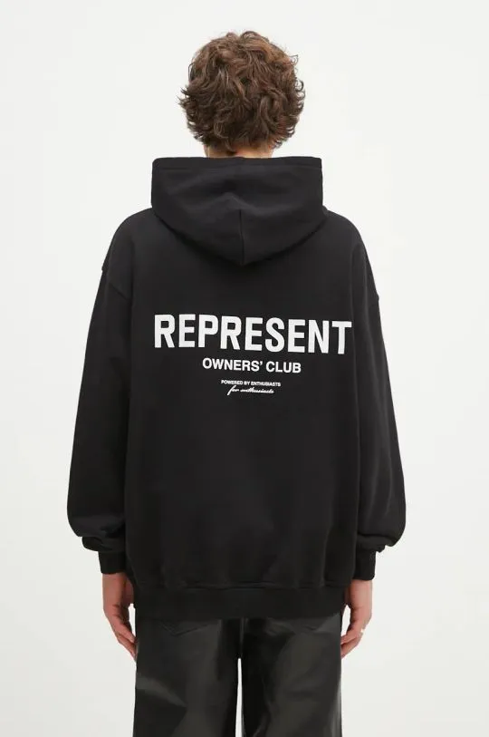 Represent cotton sweatshirt Represent Owners Club Hoodie men's black color hooded with a print OCM41113.001