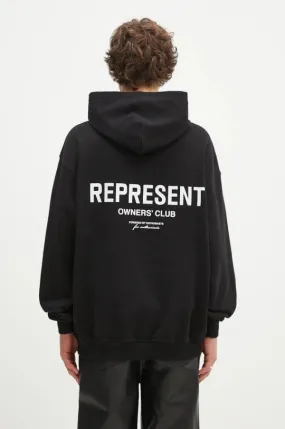 Represent cotton sweatshirt Represent Owners Club Hoodie men's black color hooded with a print OCM41113.001