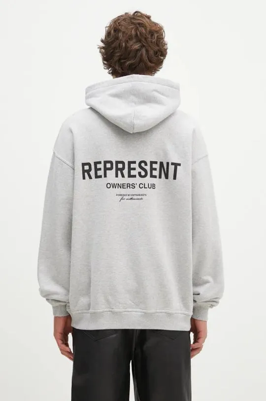 Represent cotton sweatshirt Represent Owners Club Hoodie men's gray color hooded with a print OCM41113.158