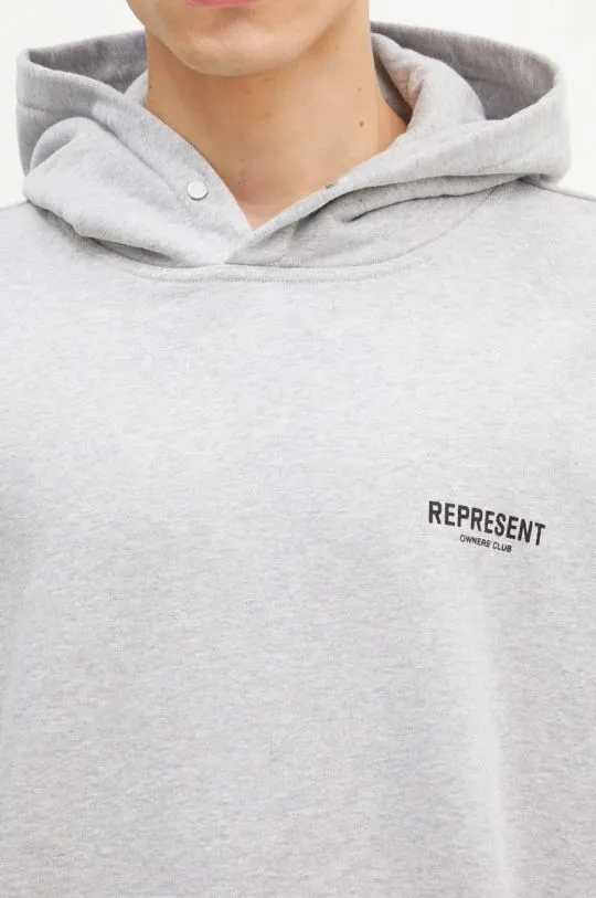 Represent cotton sweatshirt Represent Owners Club Hoodie men's gray color hooded with a print OCM41113.158