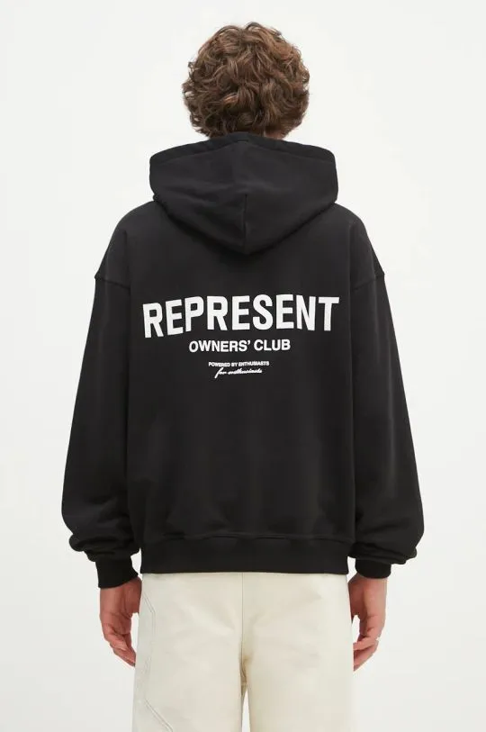 Represent cotton sweatshirt Represent Owners Club Zip Hoodie men's black color hooded with a print OCM41122.001