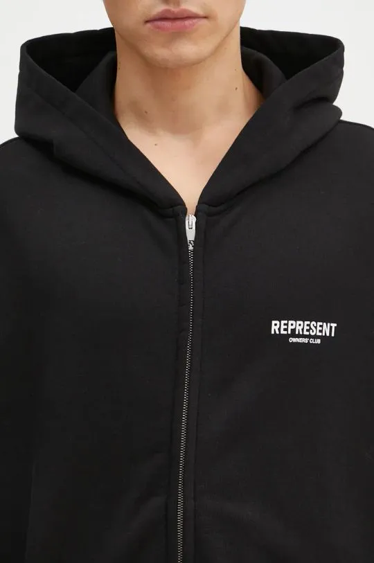 Represent cotton sweatshirt Represent Owners Club Zip Hoodie men's black color hooded with a print OCM41122.001