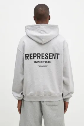 Represent cotton sweatshirt Represent Owners Club Zip Hoodie men's gray color hooded with a print OCM41122.158