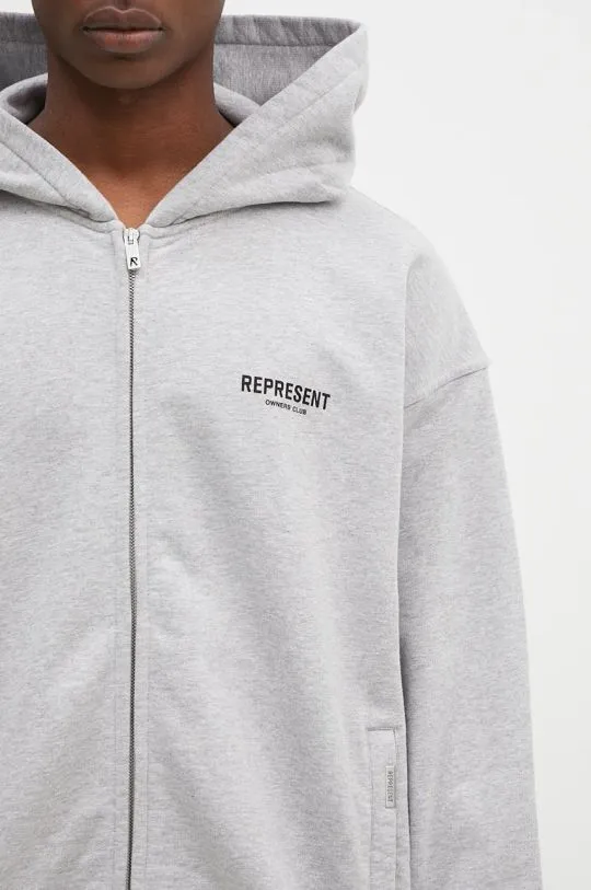 Represent cotton sweatshirt Represent Owners Club Zip Hoodie men's gray color hooded with a print OCM41122.158