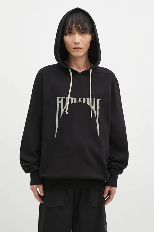 Rick Owens cotton sweatshirt Oversized Hoodie men's black color hooded with a print DU02D2282.FEP1P