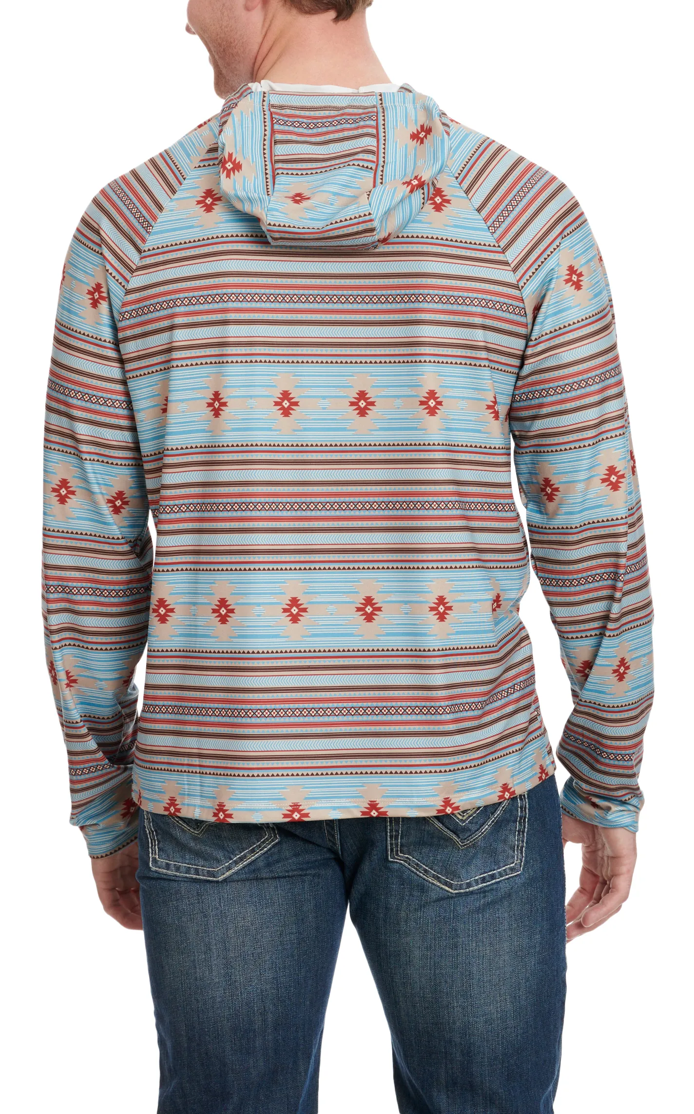 Rock & Roll Denim Men's French Blue & Rust-Red Aztec Serape Print Performance Hoodie