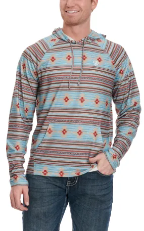 Rock & Roll Denim Men's French Blue & Rust-Red Aztec Serape Print Performance Hoodie