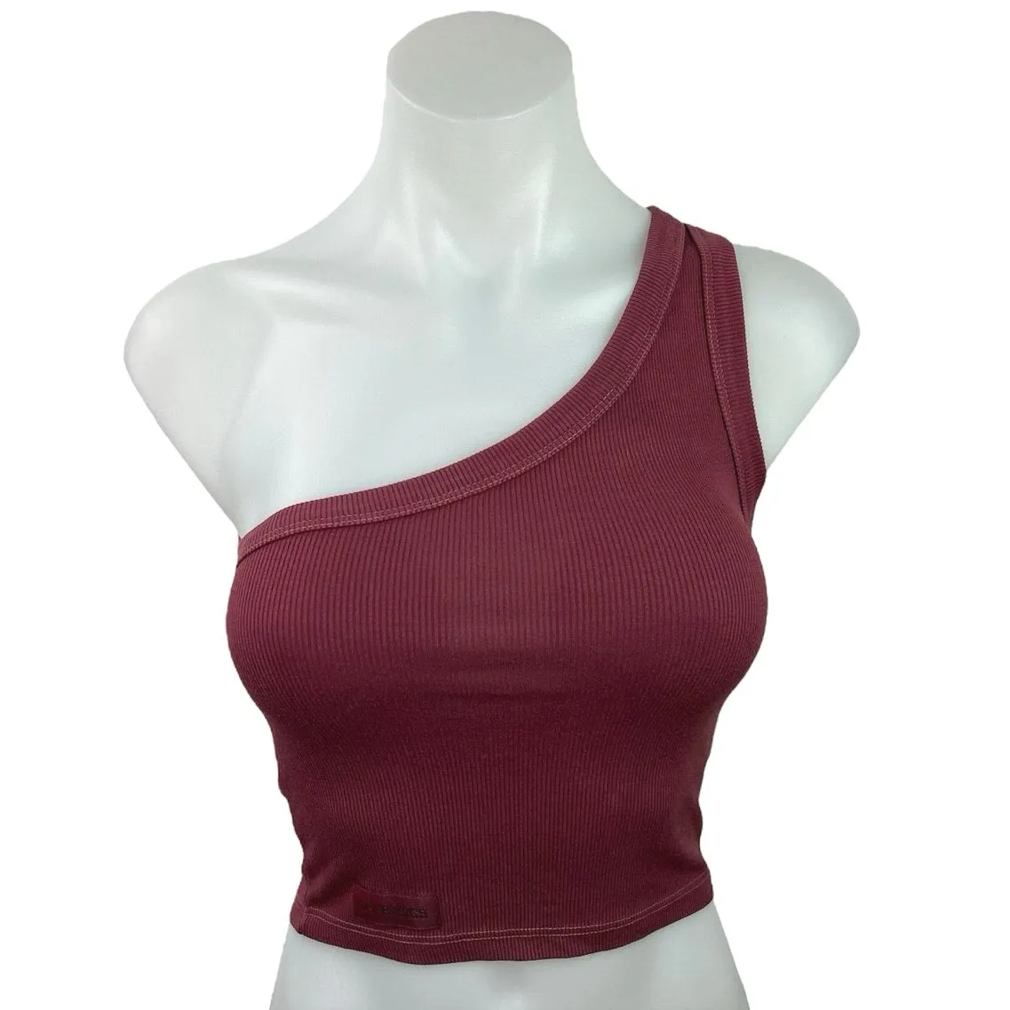 Set Active Red Maroon One Shoulder Sleeveless Pullover Athletic Crop Top Size XS