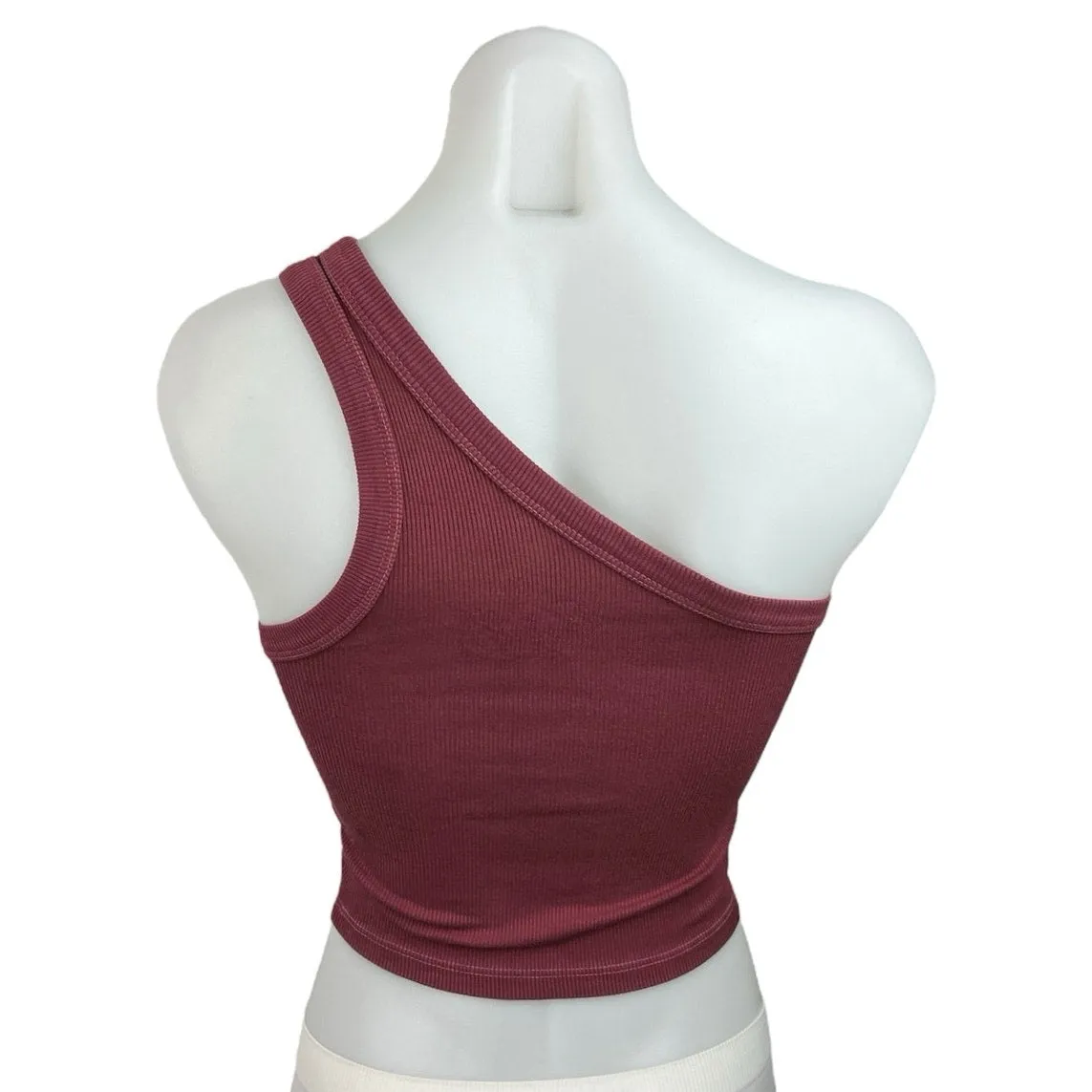 Set Active Red Maroon One Shoulder Sleeveless Pullover Athletic Crop Top Size XS