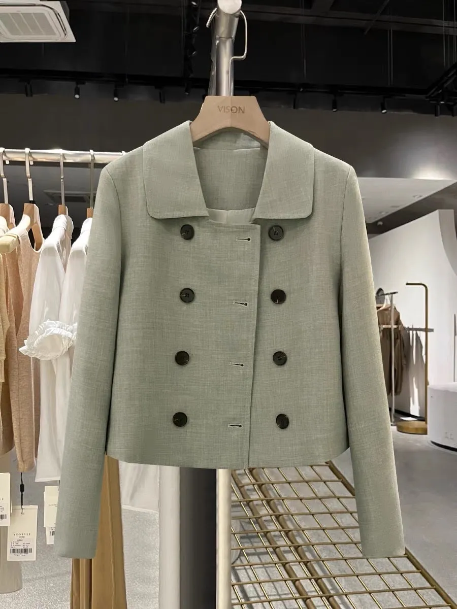 Short gray-green suit women's jacket 2023 new spring and autumn cool college style high-end temperament suit