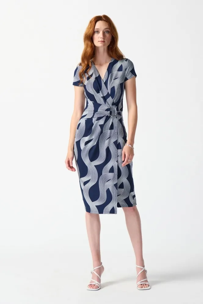 Silky Knit Abstract Print Wrap Dress - Midnight/Vanilla - 242023-2229