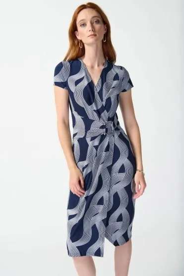 Silky Knit Abstract Print Wrap Dress - Midnight/Vanilla - 242023-2229