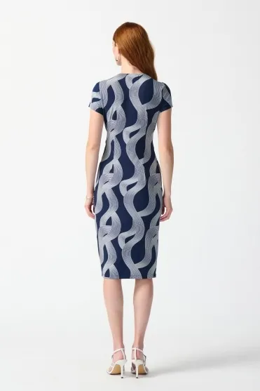 Silky Knit Abstract Print Wrap Dress - Midnight/Vanilla - 242023-2229