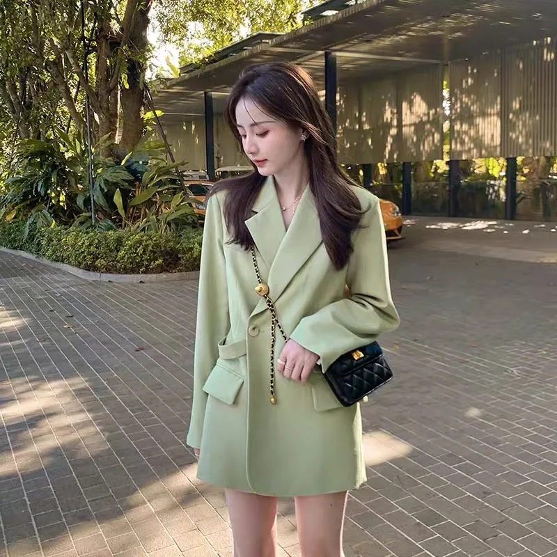 Small internet celebrity wear lapel long sleeve design green this year's popular beautiful suit jacket for women in autumn and w