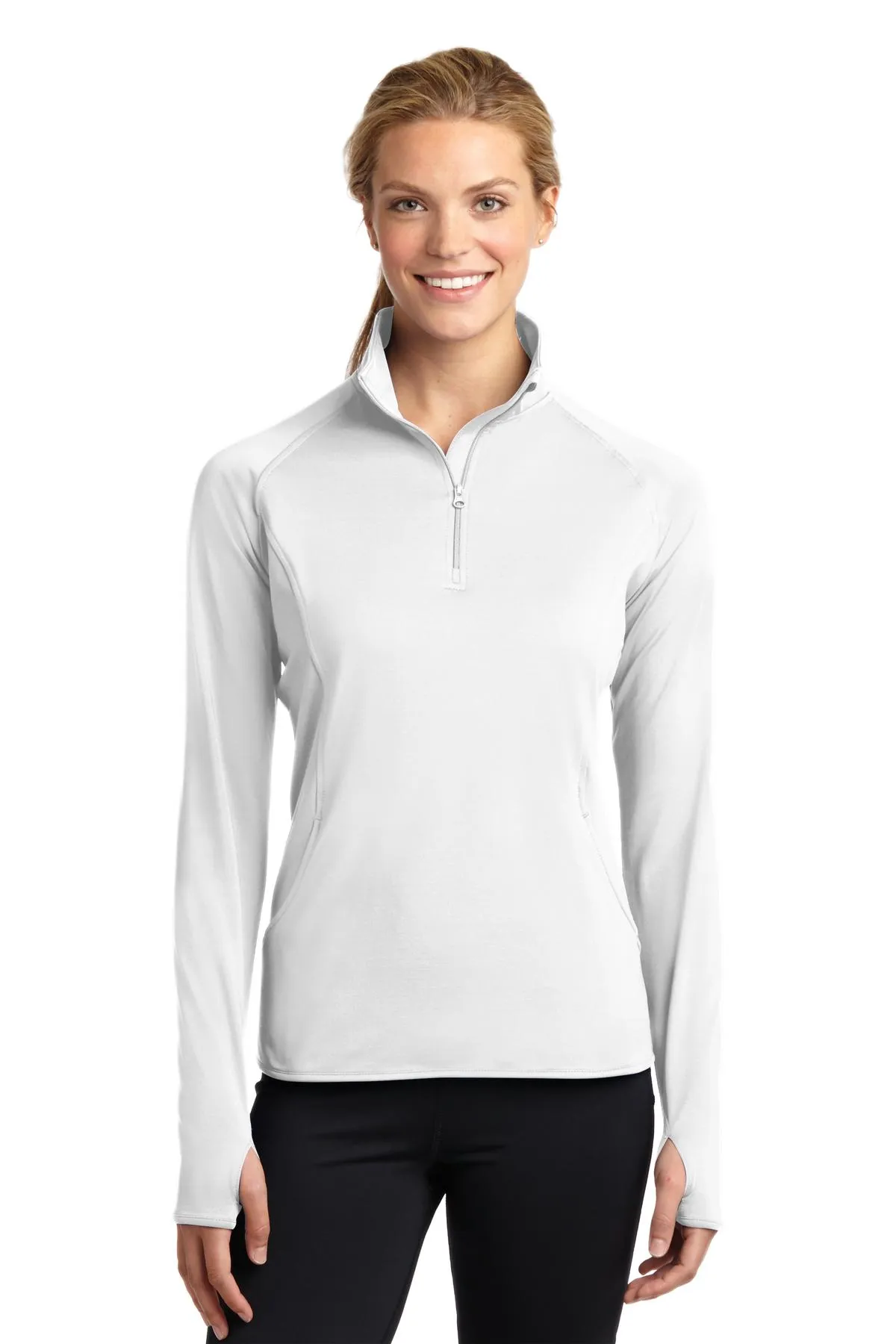 Sport-Tek Ladies Sport-Wick Stretch 1/2-Zip Pullover LST850 White