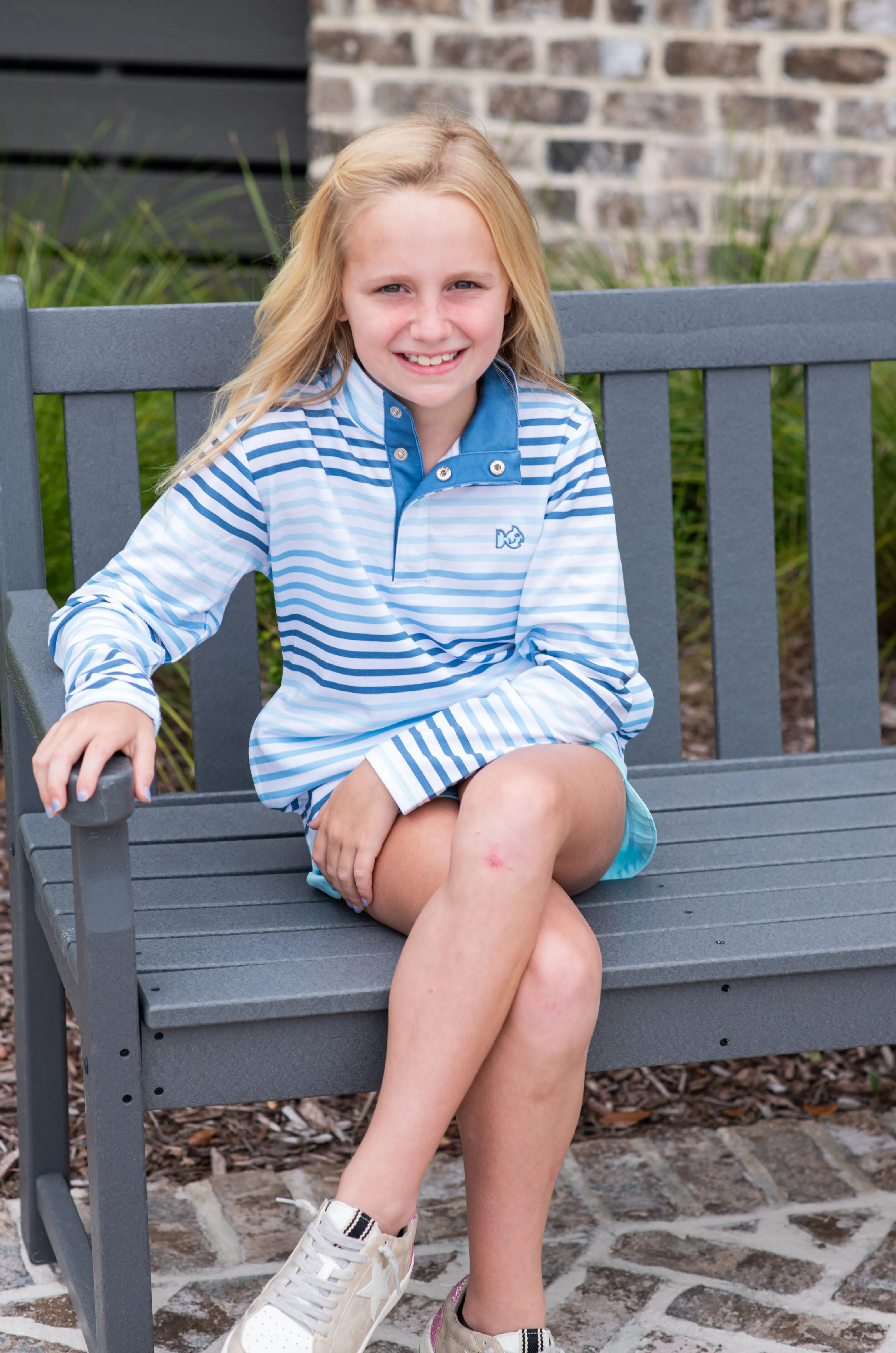 Sporty Snap Pullover in Captain's Blue Multi-Color Stripe