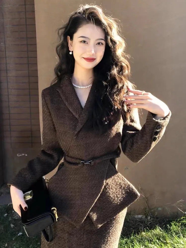 Spring small fragrance suit for women, high-end small dress, fashionable lady suit jacket, skirt two-piece set