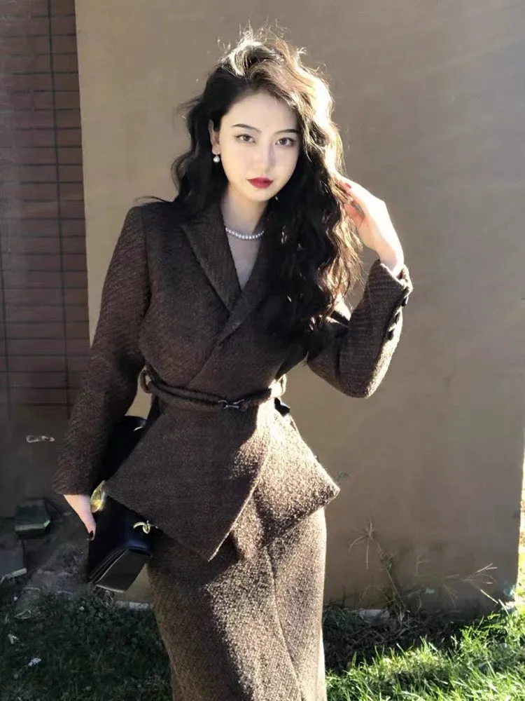 Spring small fragrance suit for women, high-end small dress, fashionable lady suit jacket, skirt two-piece set