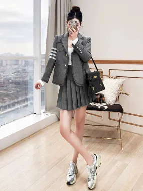 Suit suit women's 2024 new style temperament gray jacket pleated skirt two-piece college style suit autumn and winter