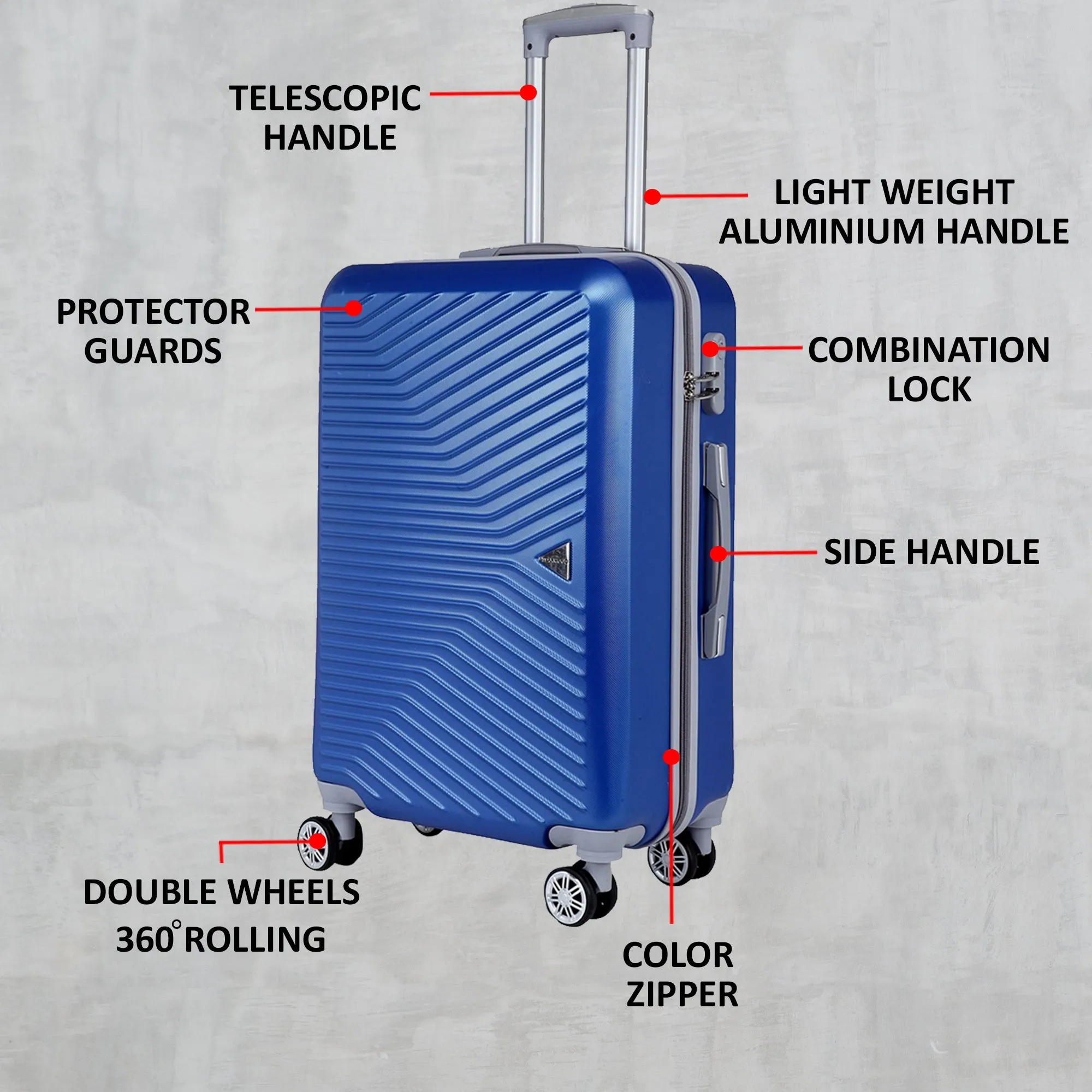 Teakwood Leathers Unisex Blue Textured Hard-Sided Cabin Trolley Suitcase