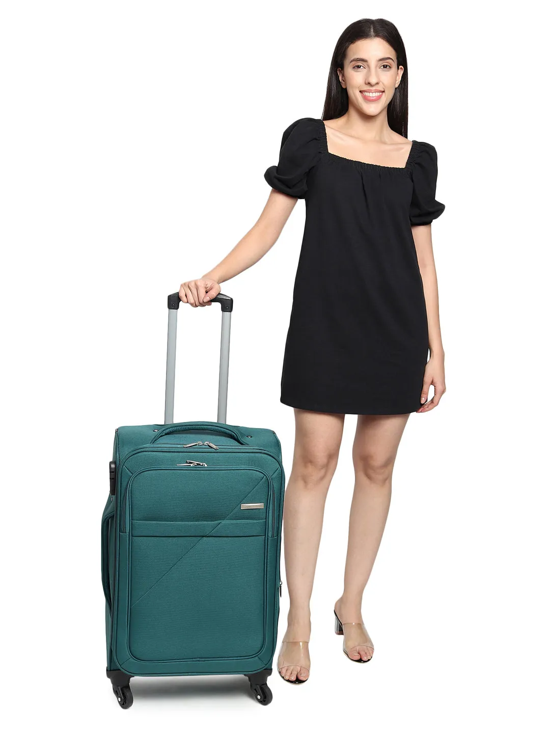 Teal Textured Soft-Sided Cabin Trolley Suitcase