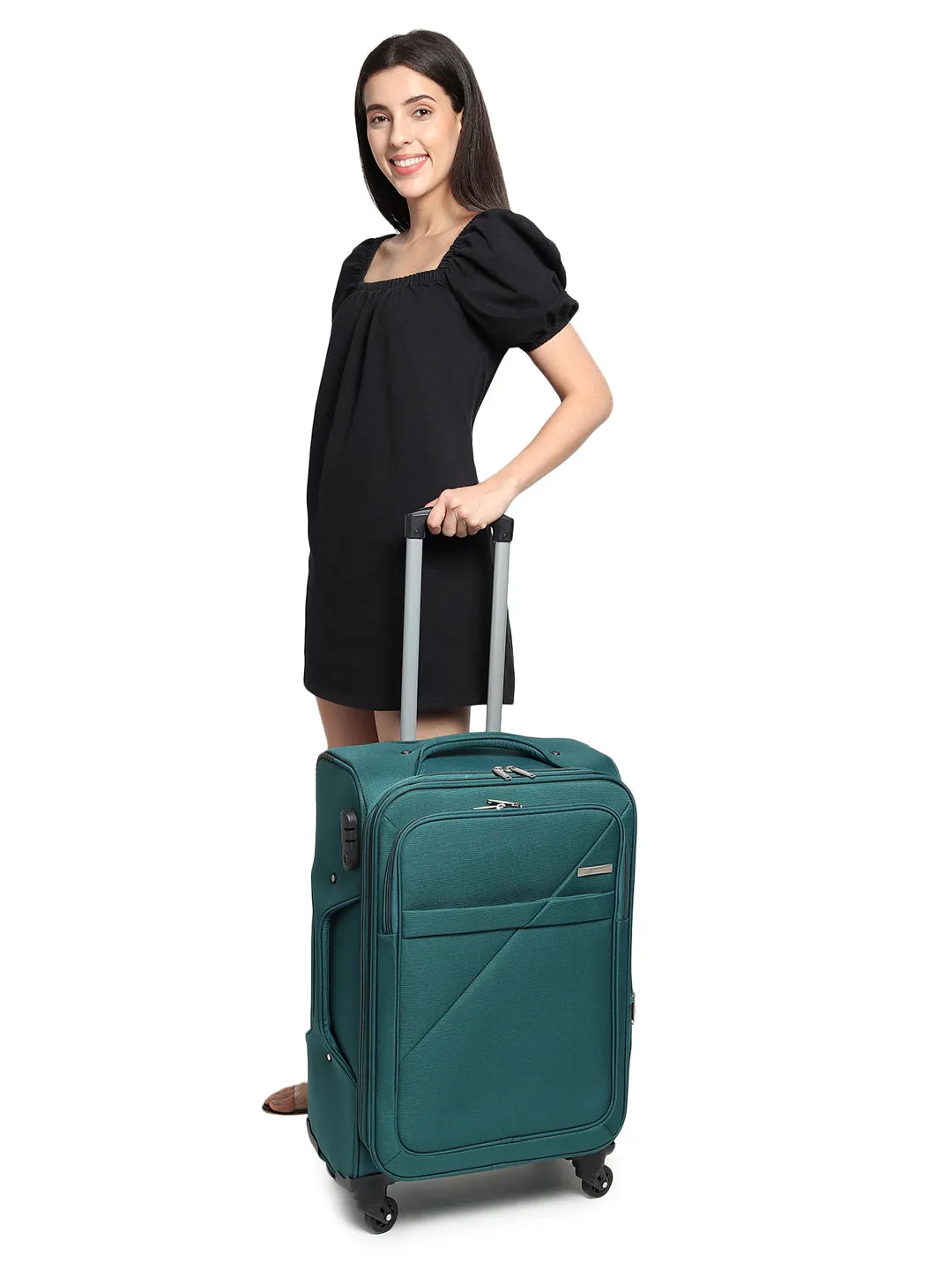 Teal Textured Soft-Sided Cabin Trolley Suitcase