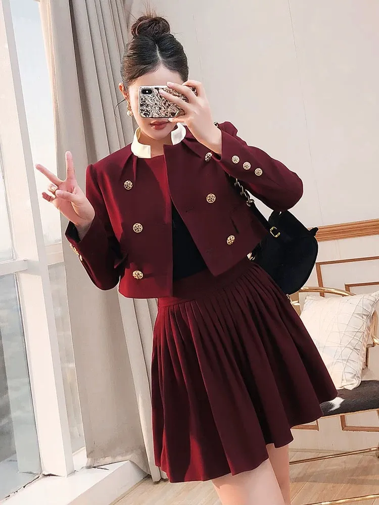 Thousand Gold Suit Autumn and Winter 2024 New Women's Two-piece Set Small Age-Reducing Fashion Jacket Short Skirt Red Suit