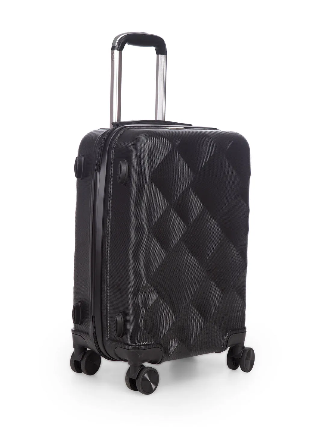 Unisex Black Textured Hard-Sided Cabin Trolley Suitcase