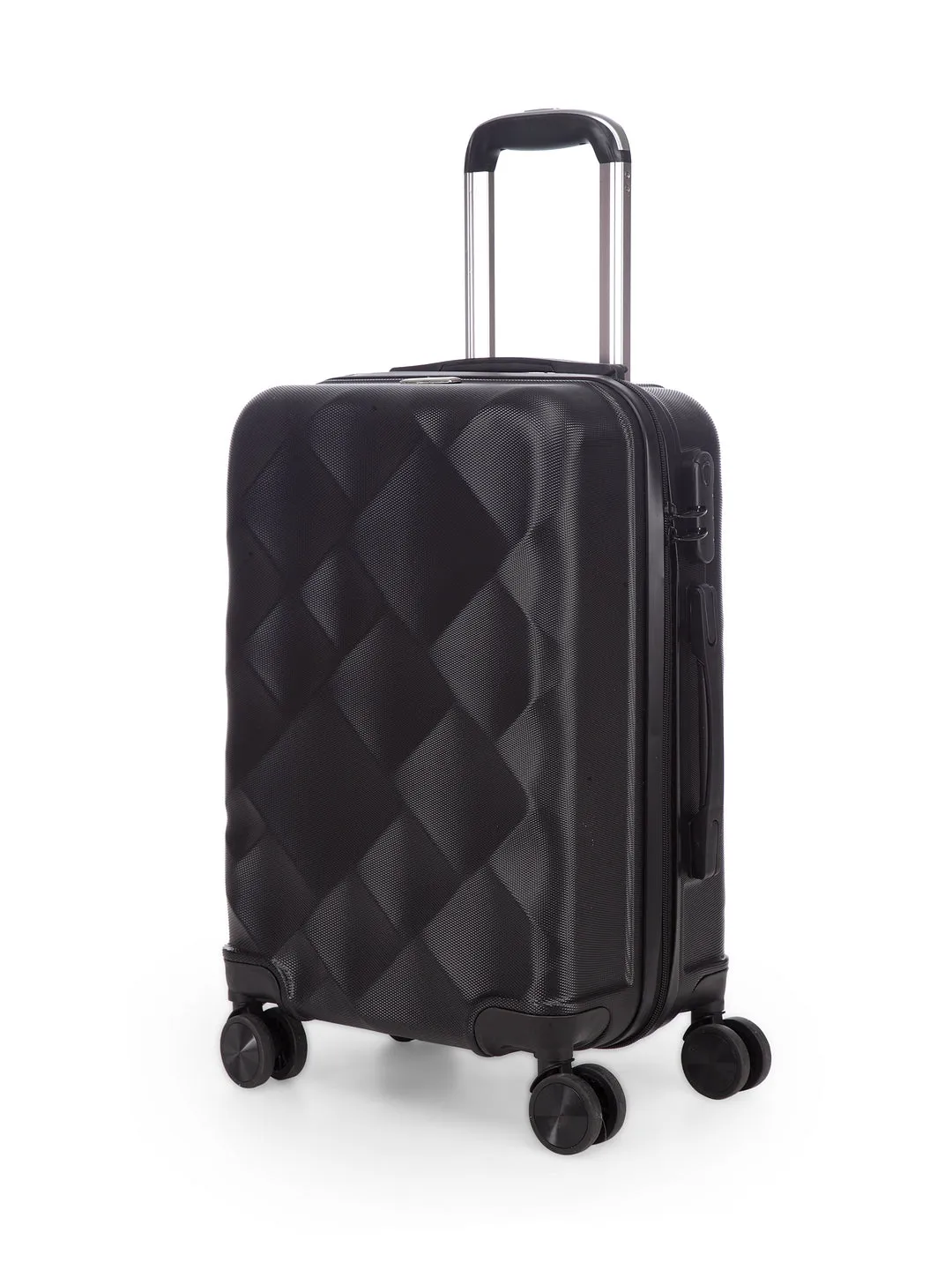 Unisex Black Textured Hard-Sided Cabin Trolley Suitcase