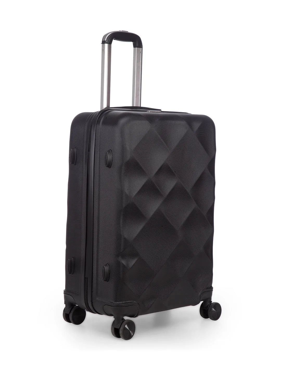 Unisex Black Textured Hard-Sided Medium Trolley Suitcase