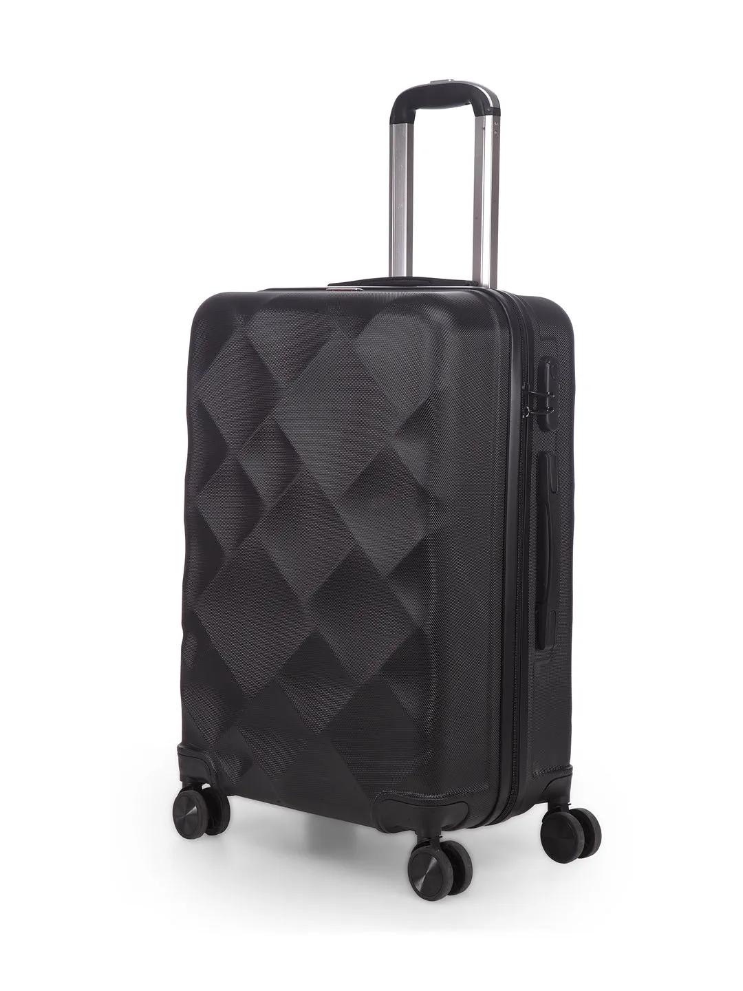 Unisex Black Textured Hard-Sided Medium Trolley Suitcase