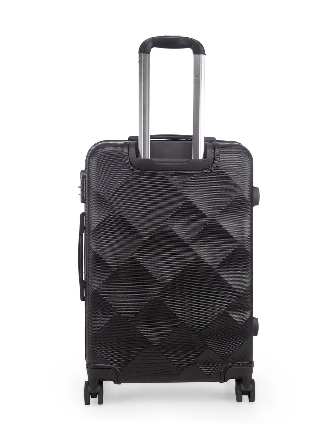 Unisex Black Textured Hard-Sided Medium Trolley Suitcase