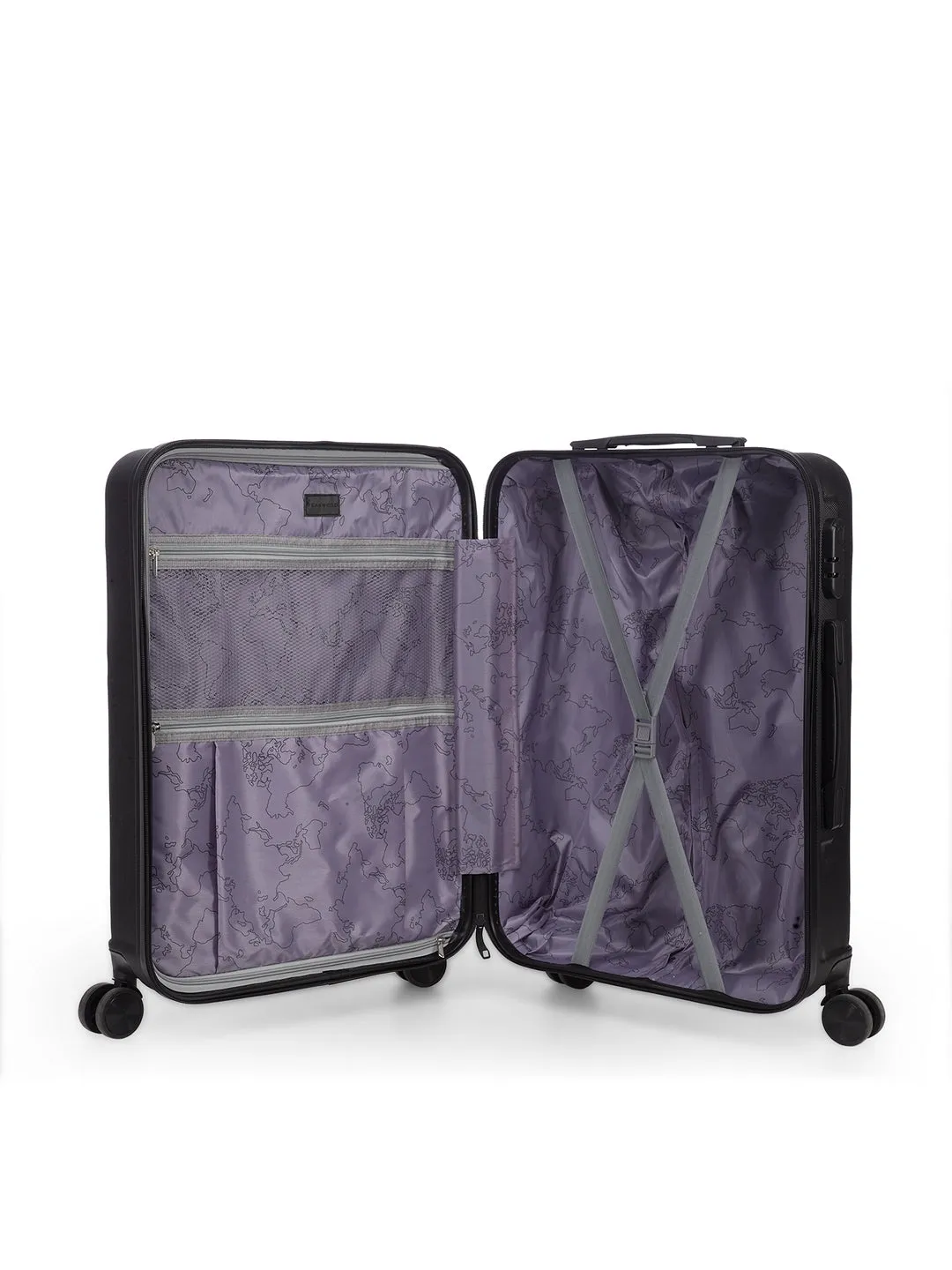 Unisex Black Textured Hard-Sided Medium Trolley Suitcase