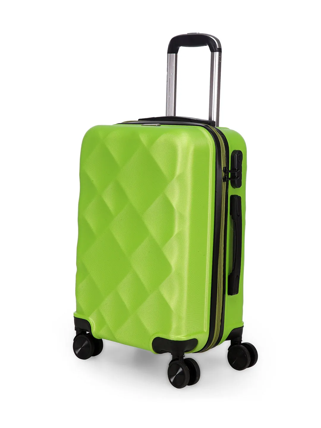 Unisex Green Textured Hard-Sided Cabin Trolley Suitcase