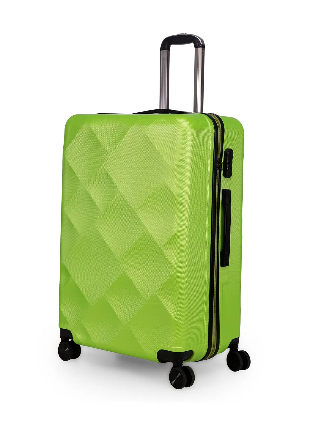 Unisex Green Textured Hard-Sided Large Trolley Suitcase