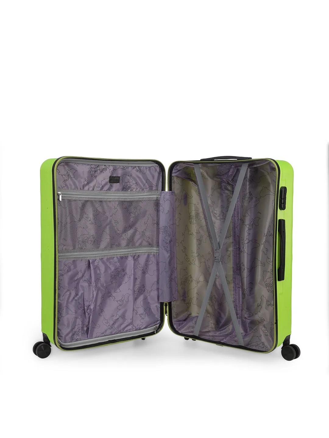 Unisex Green Textured Hard-Sided Large Trolley Suitcase