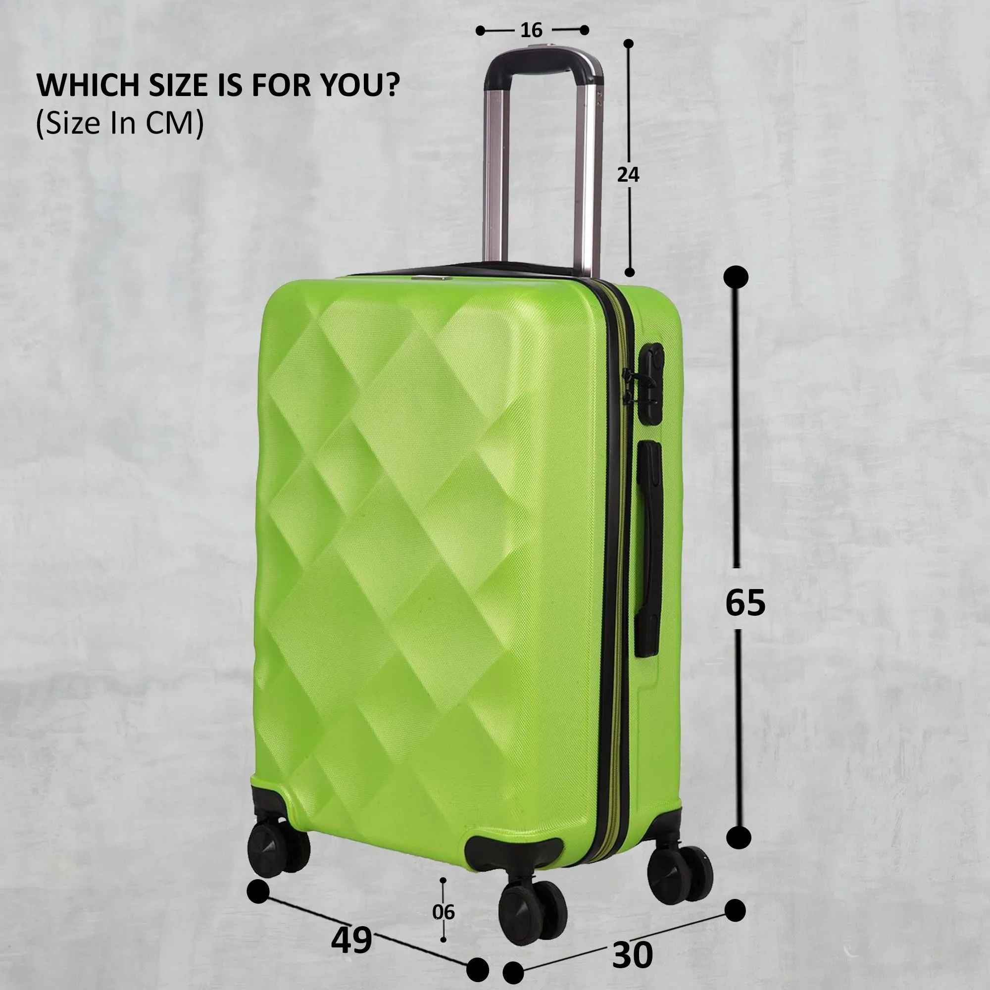 Unisex Green Textured Hard-Sided Medium Trolley Suitcase