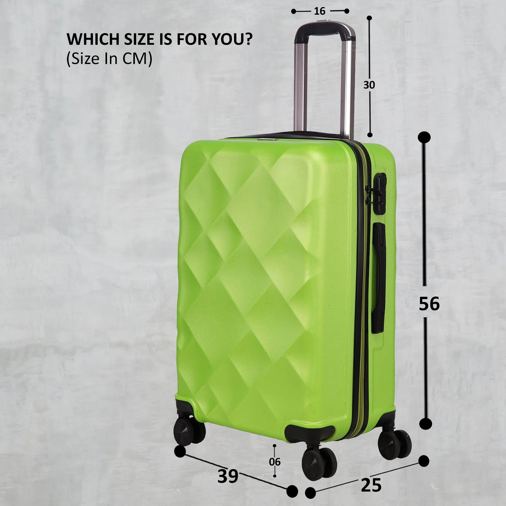 Unisex Green Textured Hard-Sided Medium Trolley Suitcase